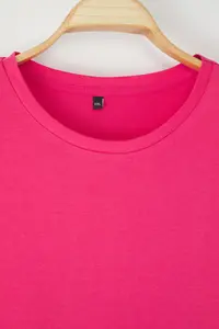 Trendyol Curve Dusty Rose Regular Fit Basic Crew Neck 100% Cotton Knitting Plus Size T-Shirt - Image 6