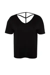 Trendyol Curve Black Oversized Fit Yaka Detailed Plus Size Knitting T-Shirt - Image 6
