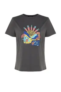 Trendyol Curve Anthracite relaxed Fit Crew Neck Printed 100% Cotton Knitting Plus Size T-Shirt - Image 6