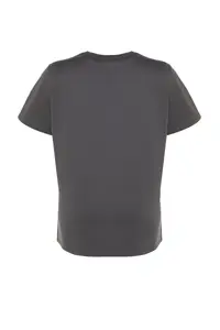 Trendyol Curve Anthracite relaxed Fit Crew Neck Printed 100% Cotton Knitting Plus Size T-Shirt - Image 7