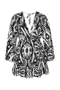 Trendyol Curve Black Ethnic Patterned Spanish Arm skater Mini Weaving beachwear Plus Size Dress - Image 6