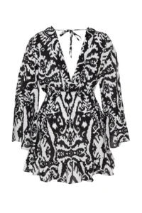 Trendyol Curve Black Ethnic Patterned Spanish Arm skater Mini Weaving beachwear Plus Size Dress - Image 8