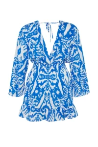 Trendyol Curve Mavi Ethnic Patterned Spanish Arm skater Mini Weaving Plus Size Beach Dress - Image 6