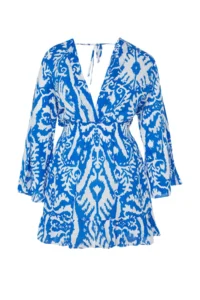 Trendyol Curve Mavi Ethnic Patterned Spanish Arm skater Mini Weaving Plus Size Beach Dress - Image 8