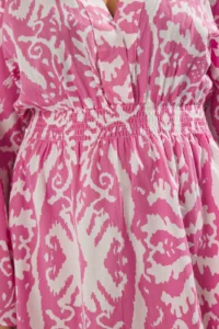 Trendyol Curve Pink Ethnic Patterned Spanish Arm skater Mini Weaving Plus Size Beach Dress - Image 3