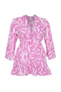 Trendyol Curve Pink Ethnic Patterned Spanish Arm skater Mini Weaving Plus Size Beach Dress - Image 6