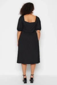 Trendyol Curve Black Heart Collar with bow A-line Knitting Plus Size Dress - Image 5