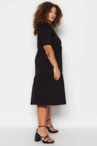 Trendyol Curve Black Crew Neck with flywheel 100% Cotton Knitting Dress - Image 2