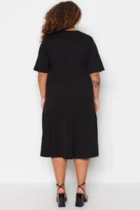 Trendyol Curve Black Crew Neck with flywheel 100% Cotton Knitting Dress - Image 5