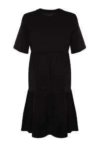 Trendyol Curve Black Crew Neck with flywheel 100% Cotton Knitting Dress - Image 6