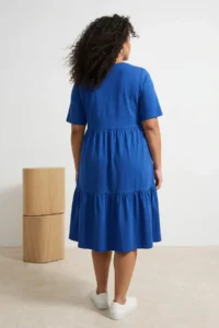 Trendyol Curve Navy Blue Crew Neck with flywheel 100% Cotton Knitting Dress - Image 2