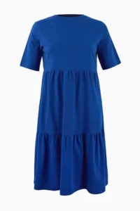 Trendyol Curve Navy Blue Crew Neck with flywheel 100% Cotton Knitting Dress - Image 3