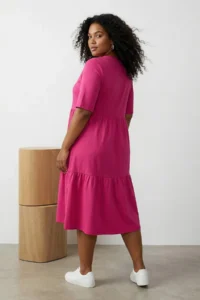 Trendyol Curve Fuchsia Crew Neck with flywheel 100% Cotton Knitting Dress - Image 2