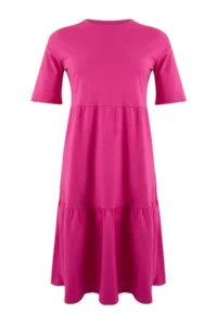 Trendyol Curve Fuchsia Crew Neck with flywheel 100% Cotton Knitting Dress - Image 3