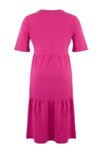 Trendyol Curve Fuchsia Crew Neck with flywheel 100% Cotton Knitting Dress - Image 5