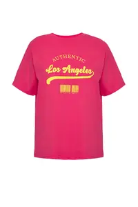 Trendyol Curve Pink Wide Pattern Crew Neck Printed 100% Cotton Knitting T-Shirt - Image 7