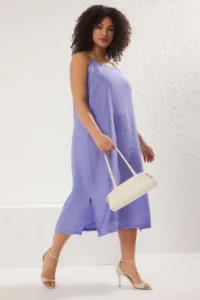 Trendyol Curve Purple Thin Sleeveless slit Weaving Plus Size Dress - Image 2