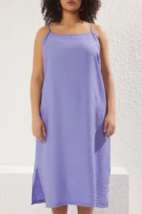 Trendyol Curve Purple Thin Sleeveless slit Weaving Plus Size Dress - Image 3