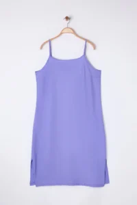 Trendyol Curve Purple Thin Sleeveless slit Weaving Plus Size Dress - Image 6