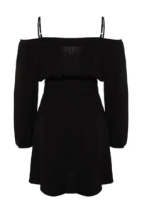 Trendyol Curve Black Arched Weaving Double breasted Yaka Dress - Image 6
