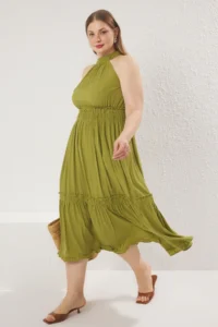 Trendyol Curve Khaki Barbell Collar Weaving Dress - Image 2