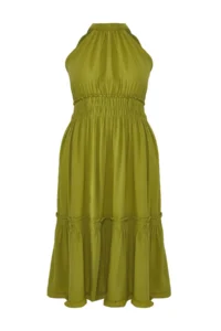 Trendyol Curve Khaki Barbell Collar Weaving Dress - Image 5