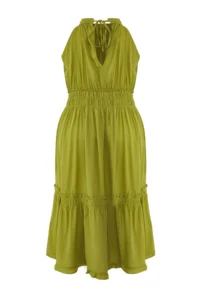 Trendyol Curve Khaki Barbell Collar Weaving Dress - Image 8