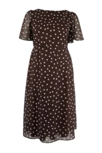 Trendyol Curve Brown Polka Dot Midi Siphon Lined Weaving Plus Size Dress