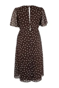 Trendyol Curve Brown Polka Dot Midi Siphon Lined Weaving Plus Size Dress - Image 3