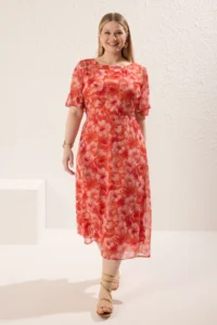 Trendyol Curve Multicolored Floral A-line Midi Weaving Dress