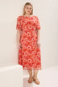 Trendyol Curve Multicolored Floral A-line Midi Weaving Dress - Image 2