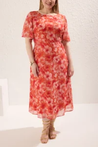 Trendyol Curve Multicolored Floral A-line Midi Weaving Dress - Image 3