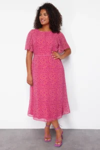 Trendyol Curve Fuchsia Hayvan pattern A-line Midi Weaving Dress - Image 2