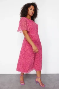 Trendyol Curve Fuchsia Hayvan pattern A-line Midi Weaving Dress - Image 3