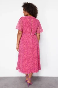 Trendyol Curve Fuchsia Hayvan pattern A-line Midi Weaving Dress - Image 6