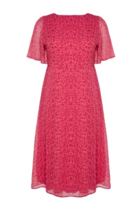 Trendyol Curve Fuchsia Hayvan pattern A-line Midi Weaving Dress - Image 7