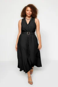 Trendyol Curve Black Arched Weaving Shirt Dress