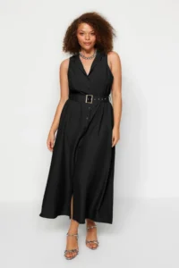 Trendyol Curve Black Arched Weaving Shirt Dress - Image 2