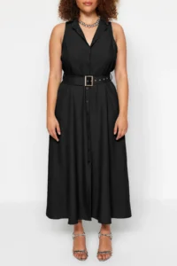 Trendyol Curve Black Arched Weaving Shirt Dress - Image 3