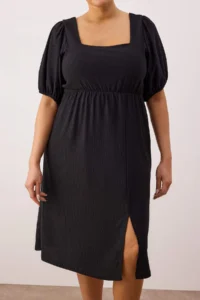 Trendyol Curve Black slit Knitting Dress - Image 3