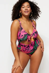 Trendyol Curve Multicolored Deep V Cut Out Binding Detailed Floral Patterned Plus Size Swimsuit - Image 3