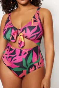 Trendyol Curve Multicolored Deep V Cut Out Binding Detailed Floral Patterned Plus Size Swimsuit - Image 4