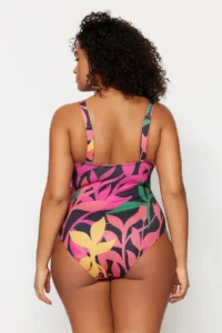 Trendyol Curve Multicolored Deep V Cut Out Binding Detailed Floral Patterned Plus Size Swimsuit - Image 5
