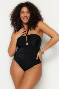 Trendyol Curve Black Barbell Neck Accessory Detailed Plus Size Swimsuit
