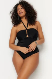 Trendyol Curve Black Barbell Neck Accessory Detailed Plus Size Swimsuit - Image 2