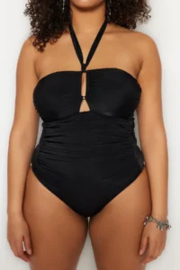 Trendyol Curve Black Barbell Neck Accessory Detailed Plus Size Swimsuit - Image 6