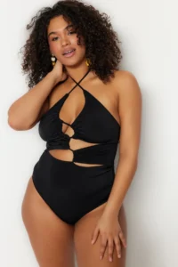 Trendyol Curve Black Cut Out Detailed Barbell Neck Plus Size Swimsuit - Image 2