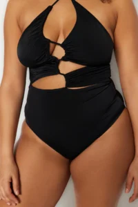 Trendyol Curve Black Cut Out Detailed Barbell Neck Plus Size Swimsuit - Image 3