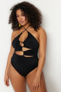 Trendyol Curve Black Cut Out Detailed Barbell Neck Plus Size Swimsuit - Image 4
