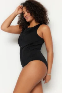Trendyol Curve Black Zipper Detailed Sleeveless Plus Size Swimsuit - Image 2